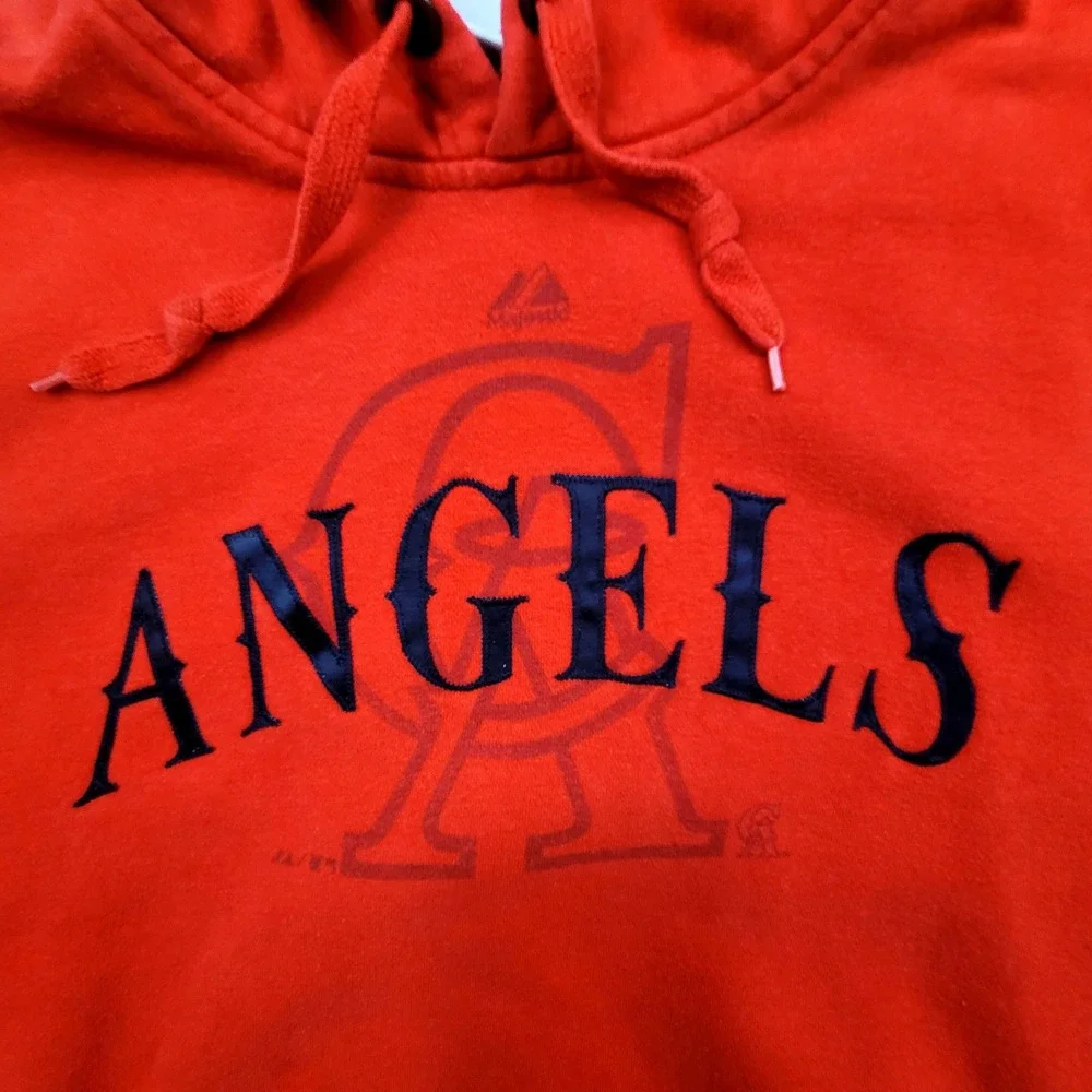 California Angels MLB Hoodie Mens Red Pullover Sweatshirt Graphic Large Majestic